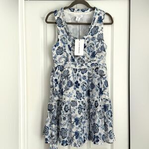 Floral Blue and White Sleeveless Dress